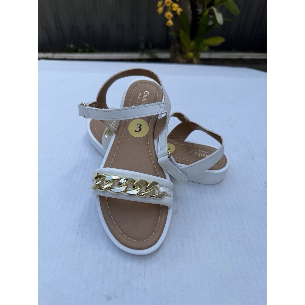 Giulia Palai Girls White Gold Chain Sandals Size 3 Made in Italy